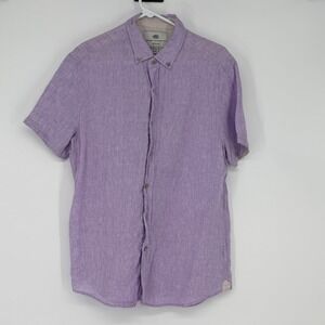 Report Collection Mens Light‎ Purple Linen Button Down Short Sleeve Shirt Size M